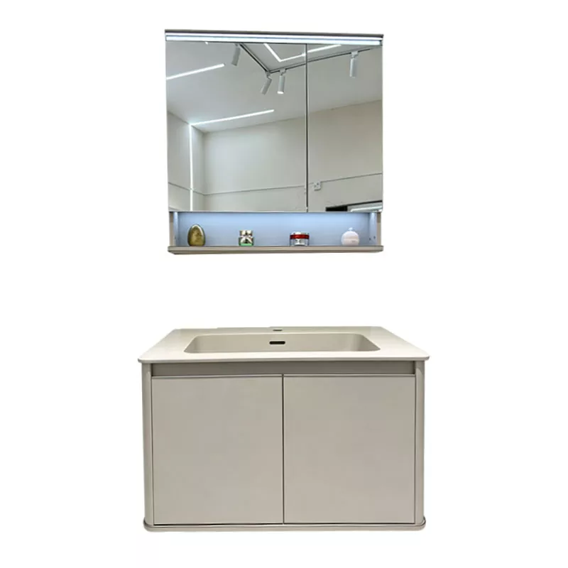Bàn trang điểm phòng tắm bằng gỗ nguyên khối nhiều lớp tối giản